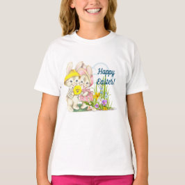 Vintage Bunnies & Blume Frohe Ostern T-Shirt