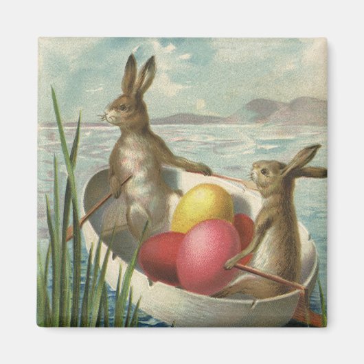 Vintage Bunnies in Boat, Liebe Ostergruß Magnet (Vorne)