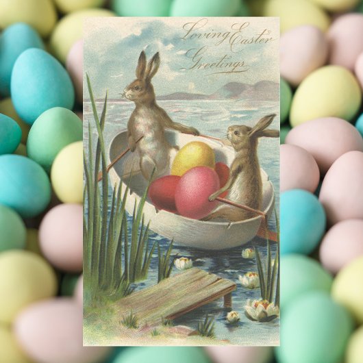 Vintage Bunnies in Boat, Liebe Ostergruß Rechteckiger Aufkleber