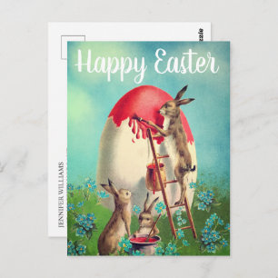 Vintage Bunnies Malerei Ostereier glückliche Oster Postkarte