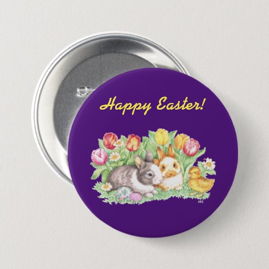 Vintage Bunnies Osterschaltfläche Button (Vorne & Hinten)