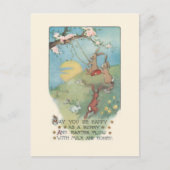 Vintage Bunnies Swing mit Ostergedicht Postkarte (Vorderseite)