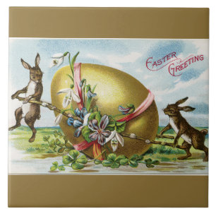 Vintage Bunnies und goldenes Ostereier Fliese