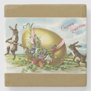 Vintage Bunnies und goldenes Ostereier Steinuntersetzer