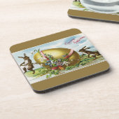 Vintage Bunnies und goldenes Ostereier Untersetzer (Linke Seite)