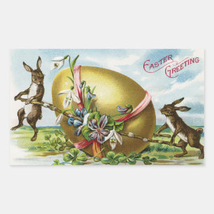 Vintage Bunnies und Ostereier-Aufkleber Rechteckiger Aufkleber