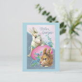 Vintage Bunnies und riesiges rosa Ei Postkarte (Stehend Vorderseite)