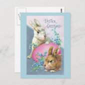 Vintage Bunnies und riesiges rosa Ei Postkarte (Vorne/Hinten)