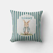 Vintage Bunny Blue Jacket Children's Name Pillow Kissen (Vorderseite)