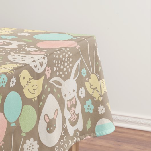 Vintage Bunny Eggs Chicks Pastel Brown Osterfest Tischdecke (Beispiel)