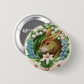 Vintage Bunny Floral Wreath Osterfeier Button (Vorne & Hinten)