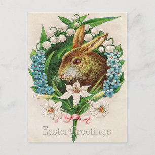 Vintage Bunny Floral Wreath Osterfeier Postkarte