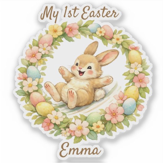 Vintage Bunny My First Easter Aufkleber (Vorderseite)