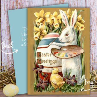 Vintage Bunny Painting Egg Custom Ostergruss Feiertagskarte