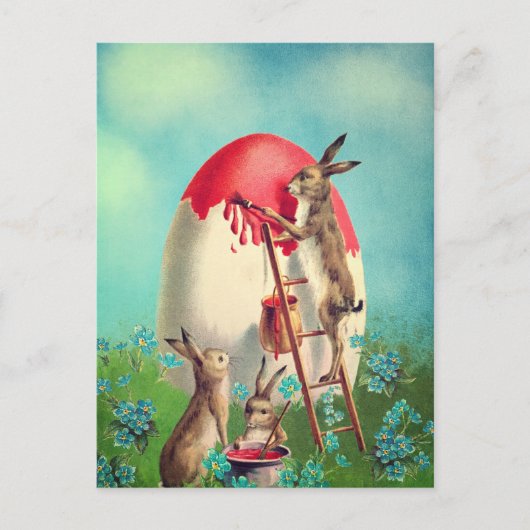 Vintage Bunny Painting Ostereier Feiertagspostkarte (Vorderseite)