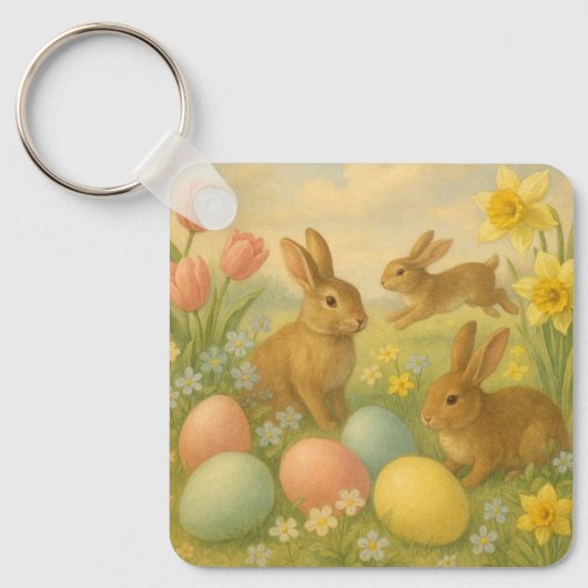 Vintage Bunny/Rabbit Easter Egg/Spring   Schlüsselanhänger (Vorderseite)