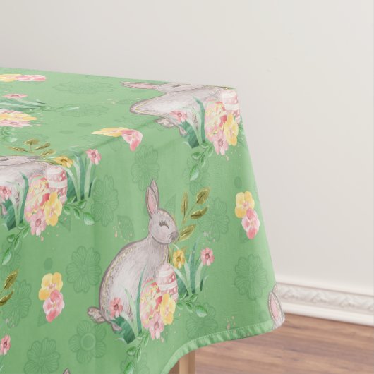 Vintage Bunny Spring Blumen Pastellgrün Ostern Tischdecke (Beispiel)