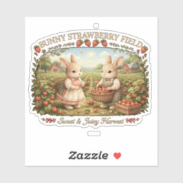 Vintage Bunny Strawberry Field Cottagecore Illustr Aufkleber