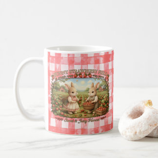 Vintage Bunny Strawberry Field Cottagecore Illustr Kaffeetasse