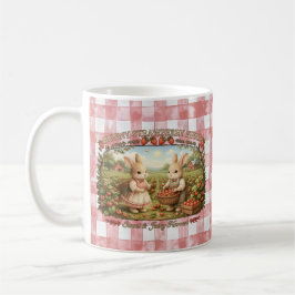 Vintage Bunny Strawberry Field Cottagecore Illustr Kaffeetasse