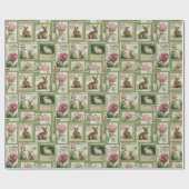 Vintage Bunny & Tulip Stamps Easter Wrapping Paper Geschenkpapier (Flach)