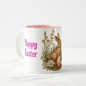 Vintage Bunny With Egg Easter Mug Zweifarbige Tasse (Vorderseite Links)