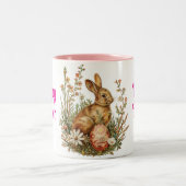 Vintage Bunny With Egg Easter Mug Zweifarbige Tasse (Mittel)