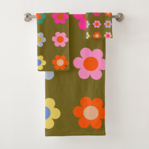 Vintage bunte Blumen abstrakt Retro-Blumen Badhandtuch Set