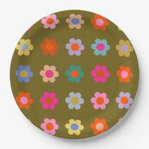 Vintage bunte Blumen abstrakt Retro-Blumen Pappteller