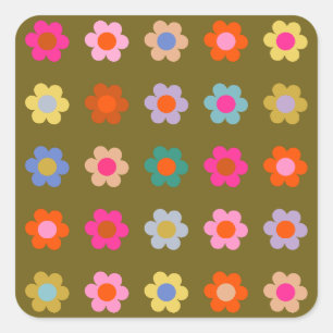 Vintage bunte Blumen abstrakt Retro-Blumen Quadratischer Aufkleber