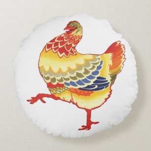 Vintage bunte Hofhühner vom Bauernhof Rundes Kissen