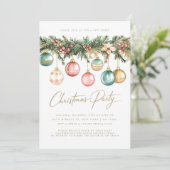 Vintage Bunte Ornamente Baubles Weihnachtsfest Par Einladung (Stehend Vorderseite)