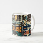 Vintage bunte Surfplakate Set mit Surfbus Kaffeetasse (VorderseiteRechts)