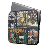 Vintage bunte Surfplakate Set mit Surfbus Laptopschutzhülle (Vorderseite Links)