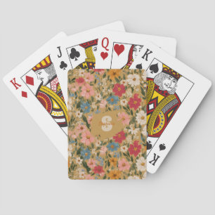 Vintage buntes Gänseblümchen-Muster - Senf Spielkarten