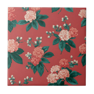 Vintage buntes Pfingstrosenmuster - Maronefarbener Fliese