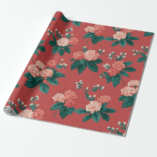 Vintage buntes Pfingstrosenmuster - Maronefarbener Geschenkpapier