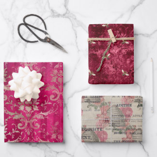 Vintage Burgindy Bee Blume Mix und Match Geschenkpapier Set