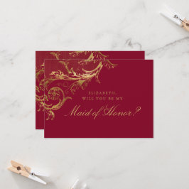 Vintage Burgindy Gold Floral Damask Trauzeugin Einladung