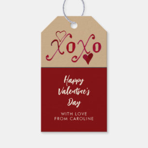 Vintage Burgund Taupe Valentinstag XXOO Geschenkanhänger