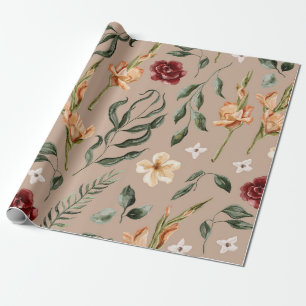 Vintage Burgund und Pfirsich Aquarell Blumen Garte Geschenkpapier