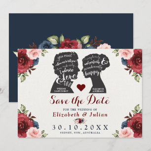 Vintage Burgund Weinblumen Zitate Save the Date Einladung