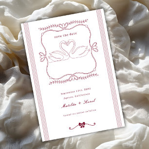 Vintage Burgund Weinrote Handgezeichneter Schwan S Save The Date