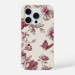 Vintage-Burgunder-Blumen-Handyhülle iPhone 15 Pro Hülle