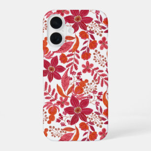 Vintage-Burgunder-Blumen-Slim-Fit-Handyhüllen iPhone 16 Hülle