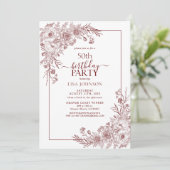 Vintage Burgunder Blumenstrasse Art 50. Geburtstag Einladung (Stehend Vorderseite)