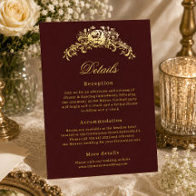 Vintage-Burgunder-Regency-Hochzeits-Detailkarte