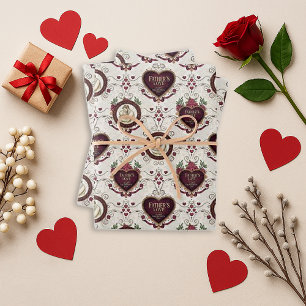 Vintage-Burgunderrote Blumen-Vater-Tochter-Porträt Geschenkpapier Set