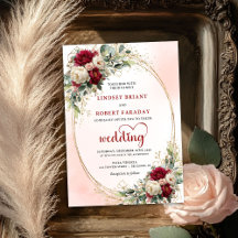 Vintage Burgundy Bohemian Floral Wedding Invitatio