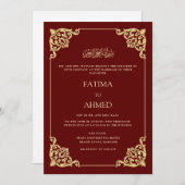 Vintage Burgundy Elegant Gold Frame muslimische Ho Einladung (Vorne/Hinten)